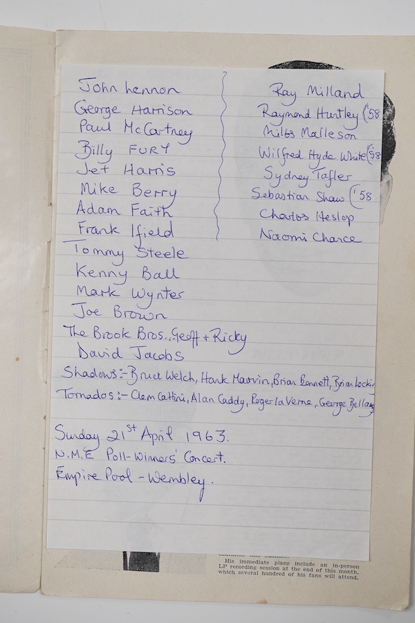Beatles interest; a 1963 New Musical Express concert programme from the ‘Poll-Winners’ All-Star Concert, Empire Pool, Wembley on Sunday 21 April 1963, extensively signed by a number of the performers including three of t